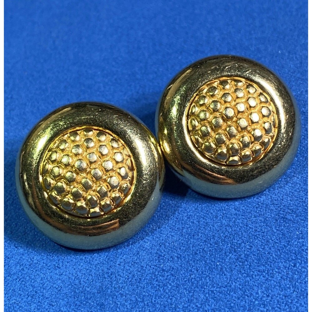 Vintage Monet Earrings Clip-On Gold Tone Dome Textured 80s Statement Jewelry